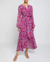 AUBREE Long Sleeve Midi Dress in Floral Printed Georgette