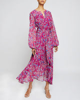AUBREE Long Sleeve Midi Dress in Floral Printed Georgette