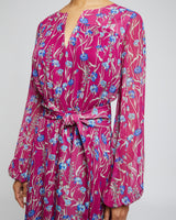 AUBREE Long Sleeve Midi Dress in Floral Printed Georgette