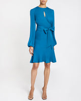 NOLA Long Sleeve Keyhole Knee-Length Dress in Silk Georgette