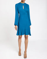 NOLA Long Sleeve Keyhole Knee-Length Dress in Silk Georgette