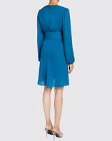 NOLA Long Sleeve Keyhole Knee-Length Dress in Silk Georgette