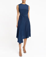CECILIA Sleeveless Midi Dress with Asymmetrical Hemline in Silk Crepe de Chine