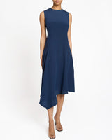 CECILIA Sleeveless Midi Dress with Asymmetrical Hemline in Silk Crepe de Chine