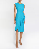 CAMI Sleeveless Sheath Dress with Skirt Ruffle in Luxury Tweed