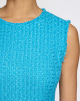 CAMI Sleeveless Sheath Dress with Skirt Ruffle in Luxury Tweed