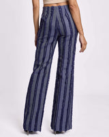 BETH Flared Pant in Stripe Fringed Organic Cotton Denim
