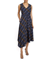 CELIA Sleeveless V-Neck Dress in Plaid Techno Crepe