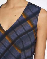 CELIA Sleeveless V-Neck Dress in Plaid Techno Crepe