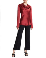 GIA Long Sleeve Cowl Neck Silk Blouse