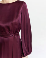 PARKER Fit and Flare Midi Dress with Lantern Sleeves in Silk Blend