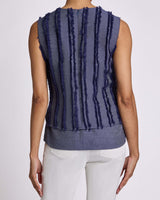 CATERINA Sleeveless Top with Zipper Detail in Stripe Fringed Denim