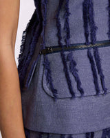 CATERINA Sleeveless Top with Zipper Detail in Stripe Fringed Denim
