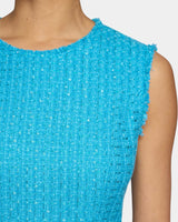 CAMI Sleeveless Sheath Dress with Skirt Ruffle in Luxury Tweed
