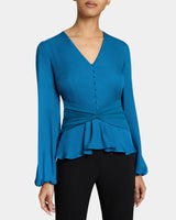 RUBY Long Sleeve Blouse with Cinched Waist in Silk Georgette