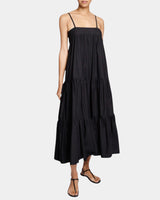 ITZEL Midi Dress with Multi-Tier Skirt in Cotton Poplin