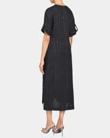 SERAFINA Midi A-Line Shift Dress in Metallic Striped Linen