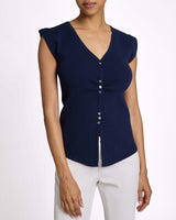 ELOWEN Cap Sleeve Ruched Cotton Knit Top