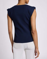 ELOWEN Cap Sleeve Ruched Cotton Knit Top