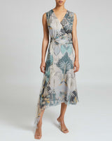 VELIA Faux Wrap Dress in Printed Silk Crinkle Chiffon