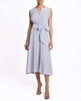 MIRA Sleeveless Midi Dress with Hi-Lo Hemline in Silk Crepe de Chine/