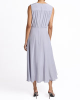 MIRA Sleeveless Midi Dress with Hi-Lo Hemline in Silk Crepe de Chine/