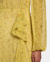 MALIA Long Sleeve Dress with Skirt Side Ruffle in Printed Georgette