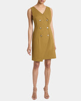 DEE Sleeveless Double Breasted A-Line Dress with Asymmetric Skirt Panel in Stretch Cotton