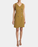 DEE Sleeveless Double Breasted A-Line Dress with Asymmetric Skirt Panel in Stretch Cotton