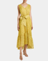 LANITA Sleeveless Fit and Flare Hi Lo Dress in Printed Georgette