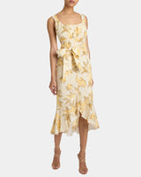 RINA Sleeveless Hi Lo Dress in Floral Cotton Cloque