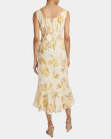 RINA Sleeveless Hi Lo Dress in Floral Cotton Cloque