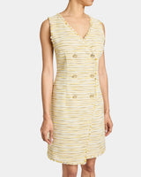 DEE Sleeveless Double Breasted A-Line Dress with Asymmetric Skirt Panel in Lightweight Cotton Tweed