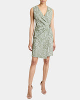 TILLY Sleeveless Faux Wrap Shift Dress in Stretch Cotton Cloque