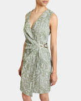 TILLY Sleeveless Faux Wrap Shift Dress in Stretch Cotton Cloque