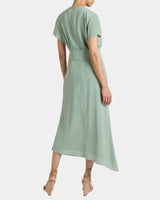 HALEY Cap Sleeve Silk Faux Wrap Hi Lo Midi Dress