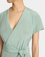 HALEY Cap Sleeve Silk Faux Wrap Hi Lo Midi Dress