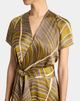 HALEY Cap Sleeve Faux Wrap Hi Lo Midi Dress in Printed Charmeuse