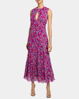 KAY Sleeveless Fit and Flare Keyhole Midi Dress in Floral Georgette