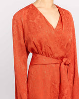 KAYDEN Long Sleeve Faux Wrap Fit and Flare Dress