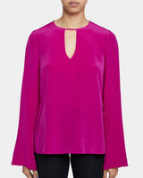 NOA Long Sleeve Keyhole Blouse in Silk Crepe De Chine