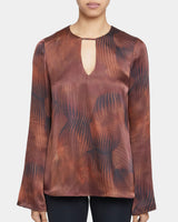 NOA Long Sleeve Keyhole Silk Blouse in Abstract Printed Silk Blend