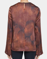 NOA Long Sleeve Keyhole Silk Blouse in Abstract Printed Silk Blend