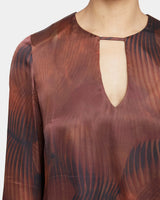 NOA Long Sleeve Keyhole Silk Blouse in Abstract Printed Silk Blend