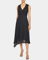 NIA Midi Dress in Metallic Stripe in Lightweight Linen