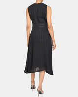 NIA Midi Dress in Metallic Stripe in Lightweight Linen