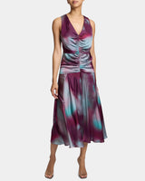 EDEN Sleeveless Midi Dress with Center Ruching in Ombre Matte Charmeuse