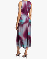 EDEN Sleeveless Midi Dress with Center Ruching in Ombre Matte Charmeuse