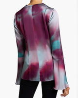 SYDNEY Long Sleeve Ruffle Blouse in Graphic Printed Matte Charmeuse