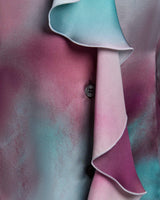 SYDNEY Long Sleeve Ruffle Blouse in Graphic Printed Matte Charmeuse